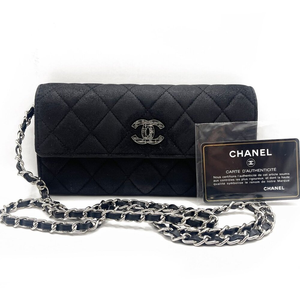 Authentic CHANEL CC Wild Stitch Lambskin Wallet on Chain Shoulder Crossbody
